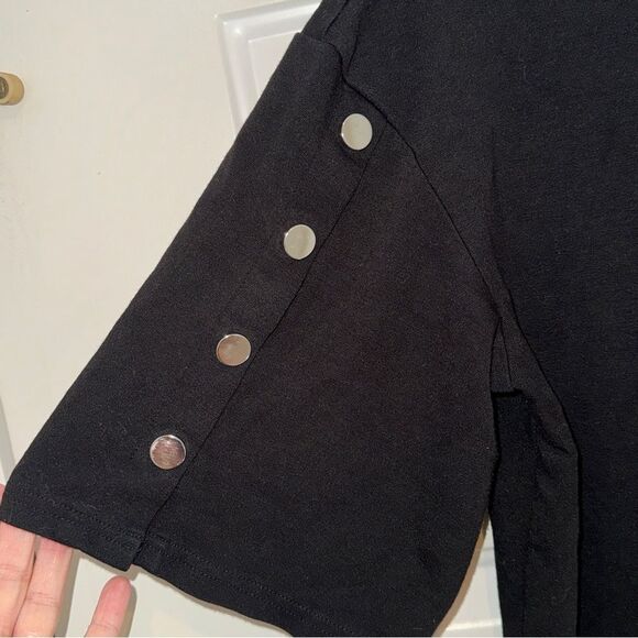 Eloquii Black Sheath Dress with Silver Button Sleeve Detail - Picture 3 of 4